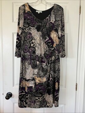 cleo Black, Purple & Gold Printed Midi Dress